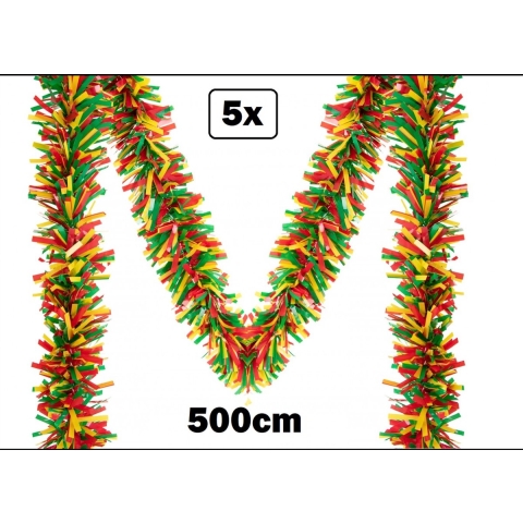 5x PVC slinger brandvertragend rood/geel/groen 500cm - Guirlande Carnaval thema feest festival party versiering slinger