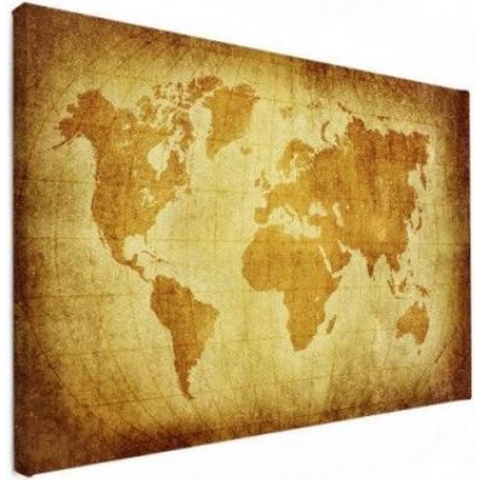 Wereldkaart Perkament Geel - Canvas 60x40