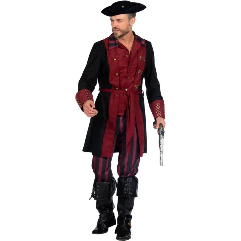Wilbers & Wilbers - Piraat & Viking Kostuum - Boekanier Rijk Van Schatten - Man - Rood, Zwart - Small - Carnavalskleding - Verkleedkleding