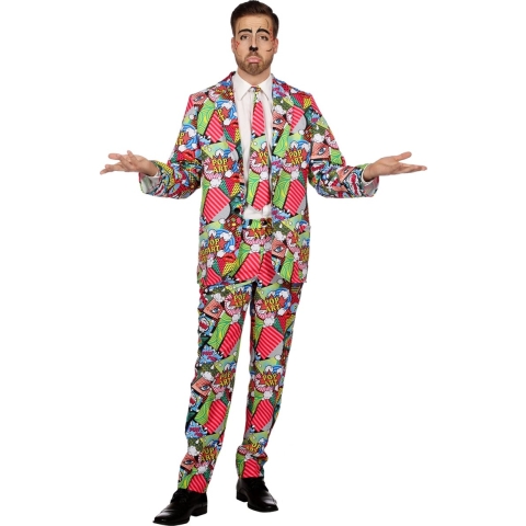 Wilbers & Wilbers - Hippie Kostuum - Pop Art Strip - Man - Multicolor - Maat 54 - Carnavalskleding - Verkleedkleding