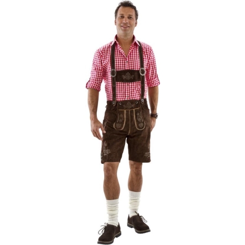 Oktoberfest Lederhosen Man Seppi - 100% Wildleder - Kort Model - Bruin - Maat 52