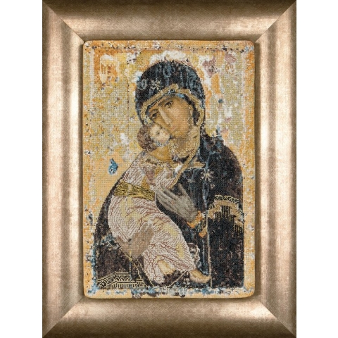 Thea Gouverneur - Borduurpakket met telpatroon - 531A - Voorgesorteerde DMC Garens - Moeder Gods van Vladimir Icoon - Aida - 22 cm x 34 cm - DIY Kit