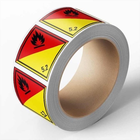 ADR sticker klasse 5.2 organische peroxide, zeewaterbestendig op rol 100 x 100 mm - 500 stuks