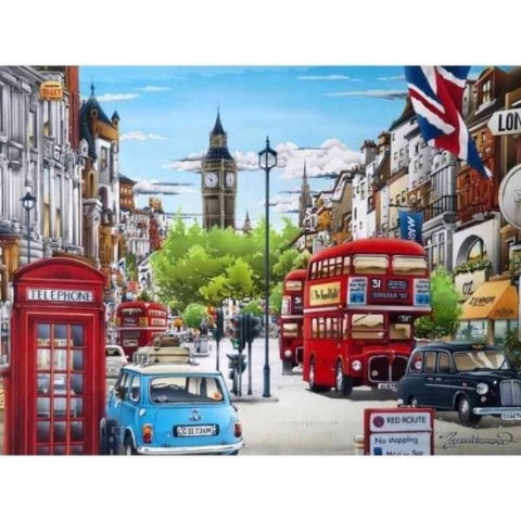 Diamond painting - Londen cartoon - Geproduceerd in Nederland - 40 x 60 cm - dibond materiaal - vierkante steentjes - Binnen 2-3 werkdagen in huis