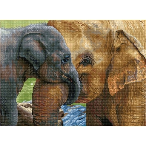 DQK10.011 Diamond Dotz® - Hobby Pakket - Diamond painting volwassenen - Diamond painting met lijst - Moeder olifant met baby 38 x 52cm - Vierkante steentjes - Diamond painting pakket volledig
