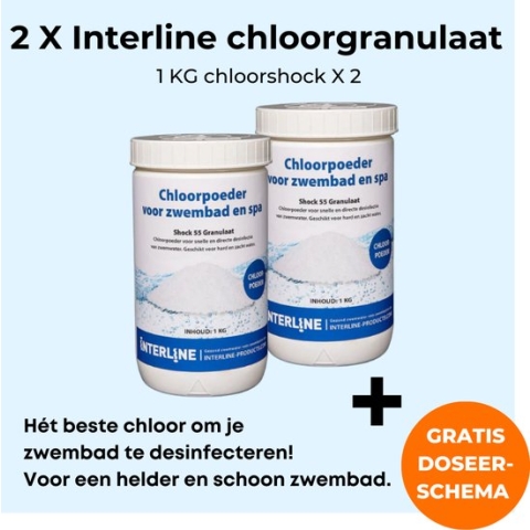 2 x Interline Chloorshock 1 kg - Inclusief doseerschema - Chloorgranulaat voor zwembad - Chloorshock - chloorpoeder voor kleine en middelgrote zwembaden