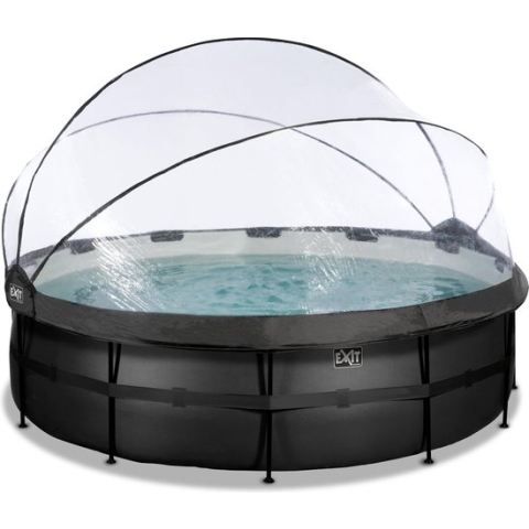 EXIT Black Leather zwembad ø488x122cm met zandfilterpomp en overkapping - zwart