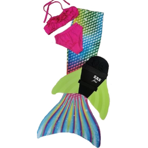 Zeemeerminstaart set Disco Splash | Extra smalle taille | Met Shine coating & slijtvaste staartpunten. Maat 146/152