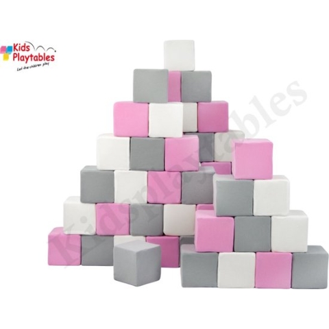 Zachte Soft Play Foam Blokken set 45 stuks wit-grijs-roze | grote speelblokken | baby speelgoed | foamblokken | reuze bouwblokken | Soft play speelgoed | schuimblokken
