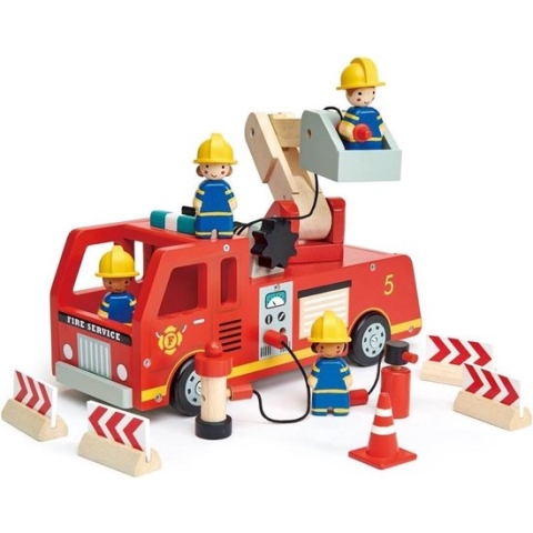 Tender Leaf Toys Brandweerwagen 28 Cm Junior Hout Rood 4-delig