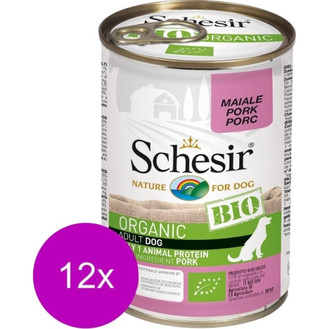 Schesir Hond Bio Blik Paté 400 g - Hondenvoer - 12 x Varken - NL-BIO-01