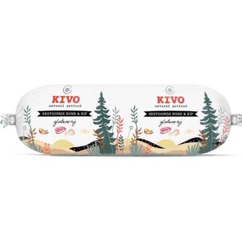 Kivo Petfood Houdbare Worst 12 x 600 gram Rund & Kip - Zacht gestoomd vlees - Glutenvrij zonder andere fratsen