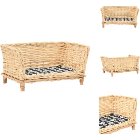 vidaXL Hondenhuis - Natuurlijke wilgen - 50 x 33 x 30 cm - Geschikt voor volwassen katten en kleine honden - Dierenkussen