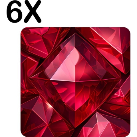 BWK Luxe Placemat - Prachtige Rode Robijn - Ruby - Edelsteen - Set van 6 Placemats - 40x40 cm - 2 mm dik Vinyl - Anti Slip - Afneembaar