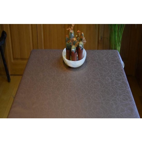 Jacquard Geweven Gecoat Luxe Tafellaken - Tafelzeil - Tafelkleed – Bruin - Cirkels - Rechthoekig - 140 cm x 400 cm