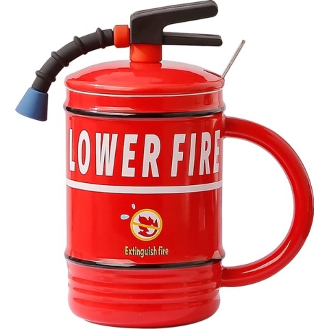 Gepersonaliseerde Brandblusser Mok, Mok in de vorm van een Brandblusser, Koffiemok, Porselein, Grappige cadeaus voor mannen, vrouwen, brandweerliefhebbers, vrienden, collega's, kinderen, verjaardagen (Rood)