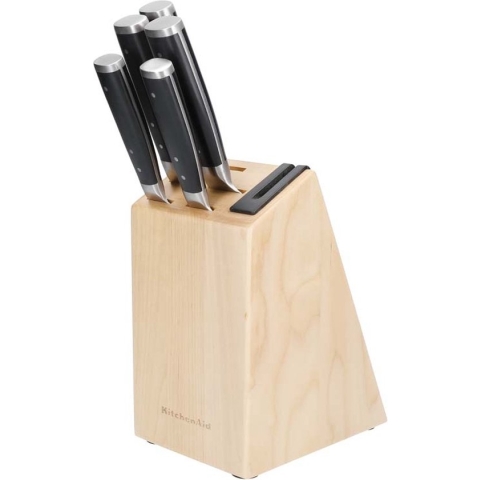 Messenset, 5-delig - Hoogwaardig Japans Koolstofstaal - Berkenhouten Blok - KitchenAid