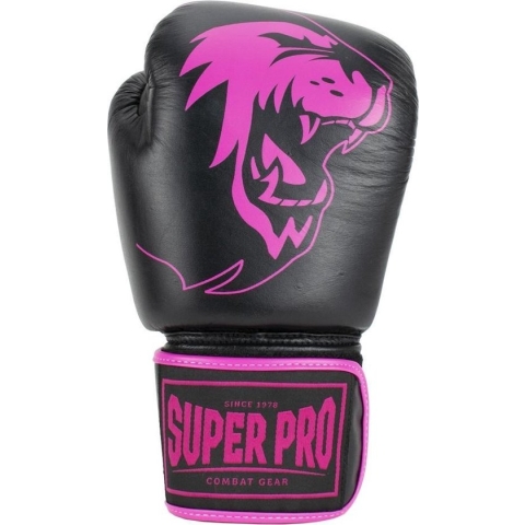 Super Pro Combat Gear Warrior Lederen (kick)bokshandschoenen Zwart/Roze 10oz
