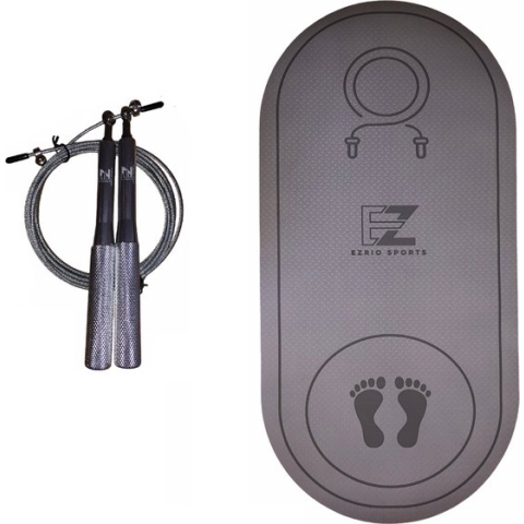 Springtouw Set – Mat + Touw – Touwtje Springen – Fitness Mat – Sportmat – Speedrope – Afvallen – Met Kogellagers – Geluiddempend – Grijs