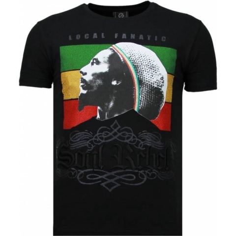 Soul Rebel Bob Marley - Rhinestone T-shirt - Zwart