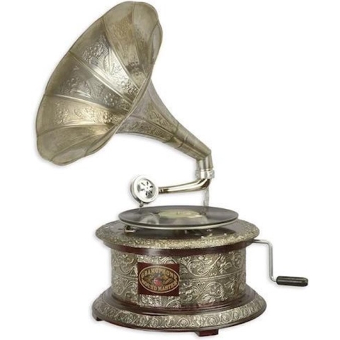 Grammofoon - decoratief - antiek - rond - zilverkleurig - 65cm hoog
