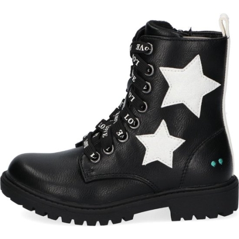 Bunnies JR 220940-789 Meisjes Biker Boots - Zwart - Imitatieleer - Veters