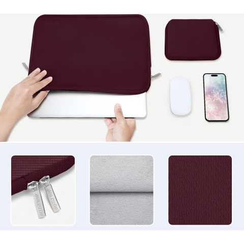 Laptophoes 14-15 inch , Neopreen Rugzakhoes met Kleine Hoes, Wijnrood