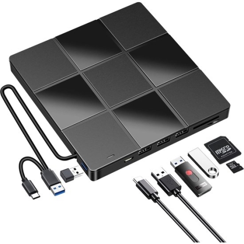 Externe CD/DVD-brander en Speler - Draagbaar en Compact - USB 3.0 Aansluiting - Compatibel met Windows en Mac - Inclusief USB Kabel - Brand en Speel Media Direct Af - Multifunctionele Externe Optische Schijf Lezer en Brander