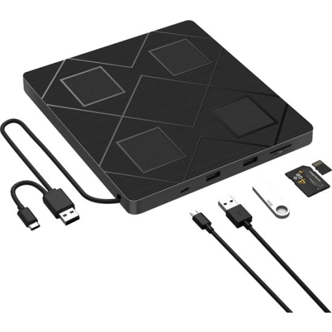 Externe CD/DVD-Drive voor Windows en Mac - USB 3.0 Aansluiting - Draagbaar en Lichtgewicht - Plug-and-Play Installatie - Universele Compatibiliteit - Ondersteunt Diverse Optische Media - Stijlvol en Duurzaam Ontwerp