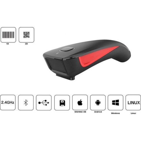 A&K Draadloze Bluetooth Barcode en QR code Scanner | Draadloos | Universeel | Handscanner | 1D + 2D Lezer| Zwart