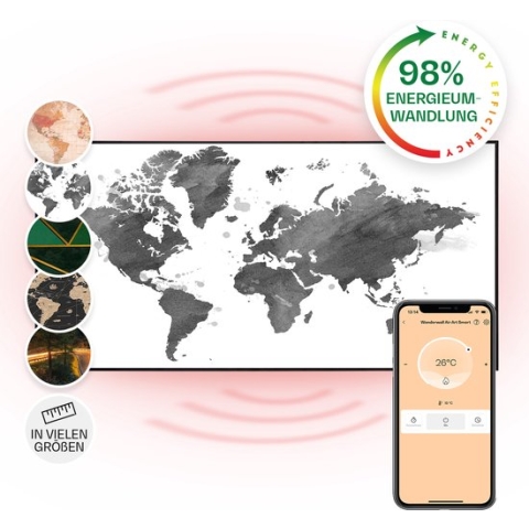 Klarstein Wonderwall Air Art Slimme Infrarood Verwarming - Warmtepaneel - 120X60 Cm - 700 W - 14 M² - Design Front - App Controle - Geruisloos - Wandmontage - Afstandsbediening - Praktisch - Thermostaat - Weektimer - Ip44 - Motief: Zwarte Kaart