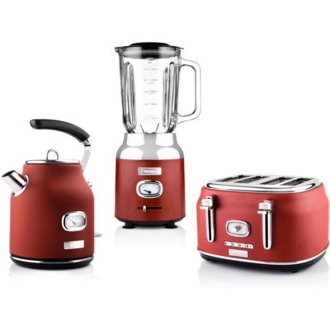 Westinghouse Retro Waterkoker +  Broodrooster 4 Sleuven + Blender - Rood
