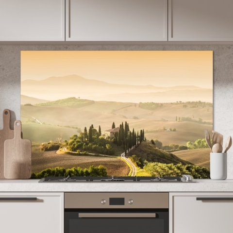 Spatscherm keuken 120x80 cm - Kookplaat achterwand Landschap - Groen - Heuvel - Toscane - Natuur - Muurbeschermer hittebestendig - Spatwand fornuis - Hoogwaardig aluminium