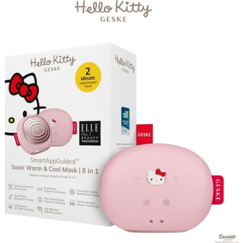 GESKE x Hello Kitty | SmartAppGuided™ Sonic Warm & Cool Mask | 8 in 1 | Beauty LED-gezichtsmasker | Roodlichttherapie | Warmte | Koeling | Betere gezichtsverzorging | Gezichtsmassager