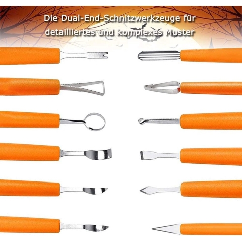 Pompoensnijset, 11 stuks, hoogwaardig snijgereedschap van roestvrij staal voor Halloween met draagtas, eenvoudig snijden van Halloween pompoendecoraties