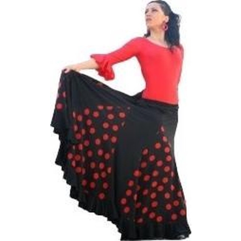 Spaanse Flamenco Rok - Zwart met Rode Stippen - Maat S - Volwassenen - Verkleed Rok