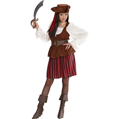 Widmann - Piraat & Viking Kostuum - Traditionele Piratendame Hoge Zeeen Kostuum Vrouw - Bruin - XL - Carnavalskleding - Verkleedkleding