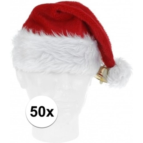 50x Luxe pluche kerstmutsen met bel
