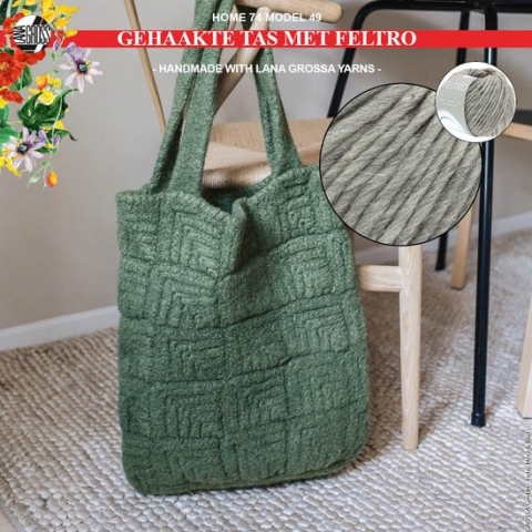 Haakpakket granny tas met Feltro-garen model 49 van Lana Grossa Home nr. 74-lichtgrijs