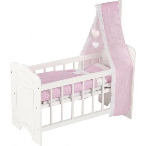 poppenbedje met hemel junior 63 x 31,5 cm hout wit/roze