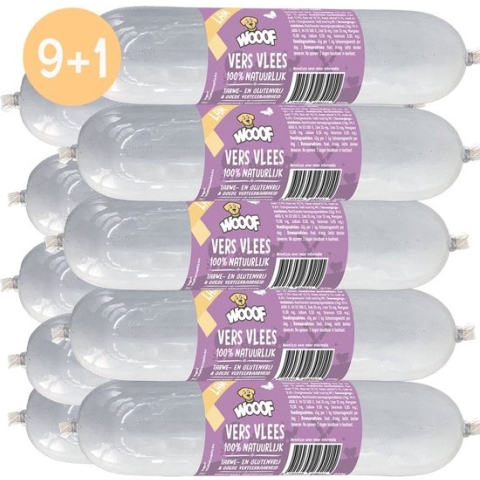 WOOOF verse Lam worst - 10 stuks - Hypoallergene Houdbare Hondenworsten - Gestoomd Vlees - Vers Vlees - Natvoer - 10 x 800 gram