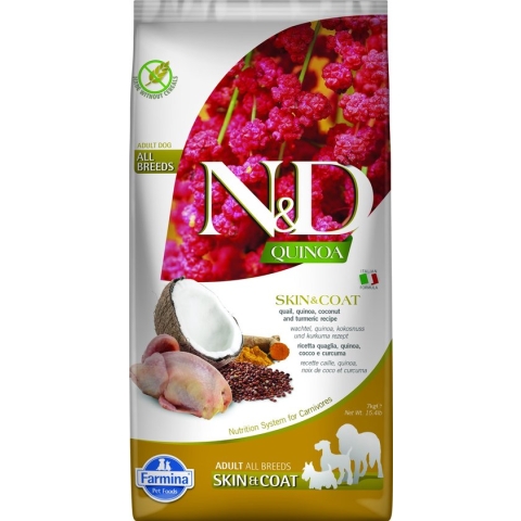 N&D Quinoa hondenvoeding Skin & Coat Kwartel 7 kg.