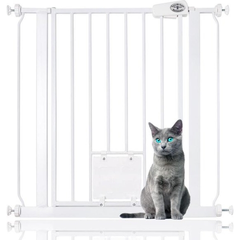 Bettacare Huisdierenhek met Afsluitbare Kattenluik Assortiment, 75 cm - 83 cm (11 opties beschikbaar), Wit, 75 cm Hoogte, Extra Hoog Hondenveiligheidshek met Kattenluik, Eenvoudige Installatie