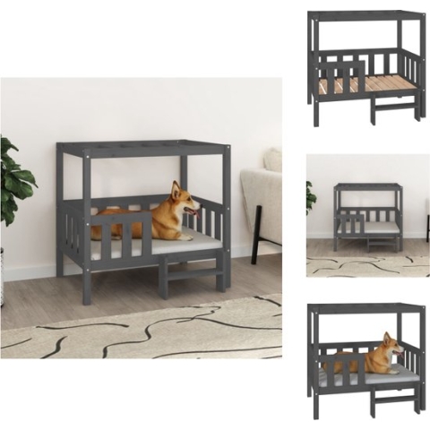 vidaXL Hondenmand - Grenenhout - 95.5x73.5x90 cm - Grijs - Dierenkussen