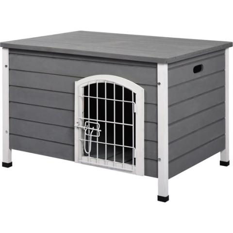 PawHut Hondenhok hondenhuis met deur hondenbak kattenbak voor katten dennen grijs D02-044