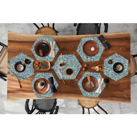 Placemats hexagon - Onderleggers placemats - Placemat zeshoek - Mozaïek - Tegels - Pixel - Patronen - 8 stuks