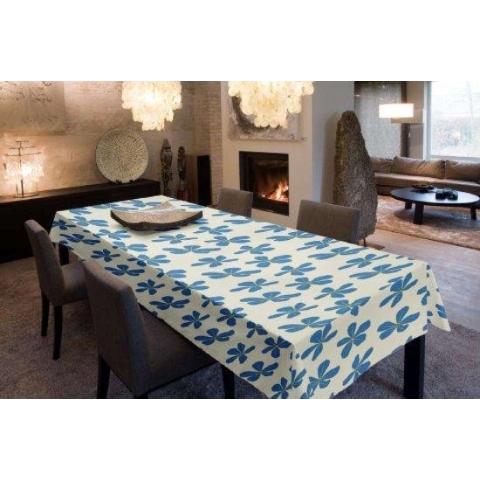Joy@Home Tafellaken - Tafelkleed - Tafelzeil - Opgerold Op Dunne Rol - Geen Plooien - Trendy - Flora Blauw - 140 cm x 500 cm