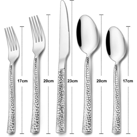 Set voor 12 personen, 60-delige roestvrijstalen bestekset, gehamerde bestekset met mes, vork, lepel, hoogwaardig roestvrijstalen bestek, hoogglans gepolijst en vaatwasmachinebestendig