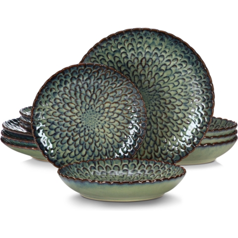Happyment Serviesset Deluxe - 8 Persoons - Porselein - 24 Delig - Bordenset 8 persoons - Bordenset 24 delig - Groen