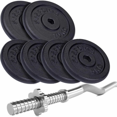 ScSPORTS® Halterset 47 kg - Curlstang met gewichten - 30 mm - Gietijzer - Halterschijven